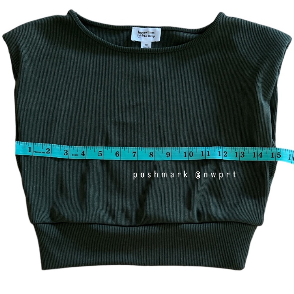 THE DROP @LucysWhims Rifle Green Crop Top Tee Padded Shoulder XS Amazon - Picture 8 of 10